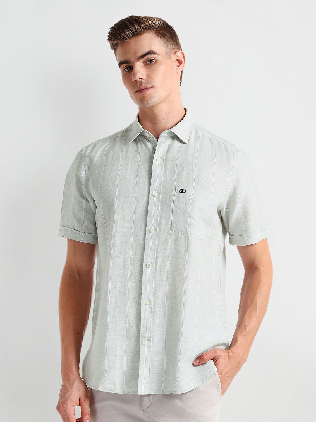 

Arrow Sport Vertical Striped Linen Shirt, Green
