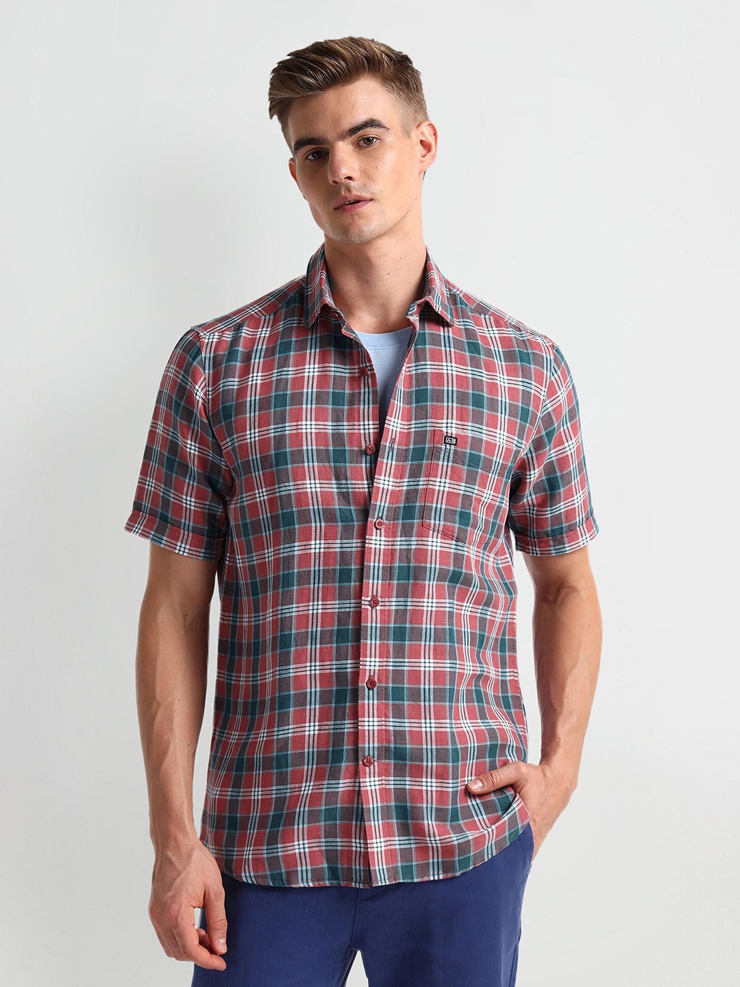 

Arrow Sport Tartan Checked Short Sleeves Casual Shirt, Red