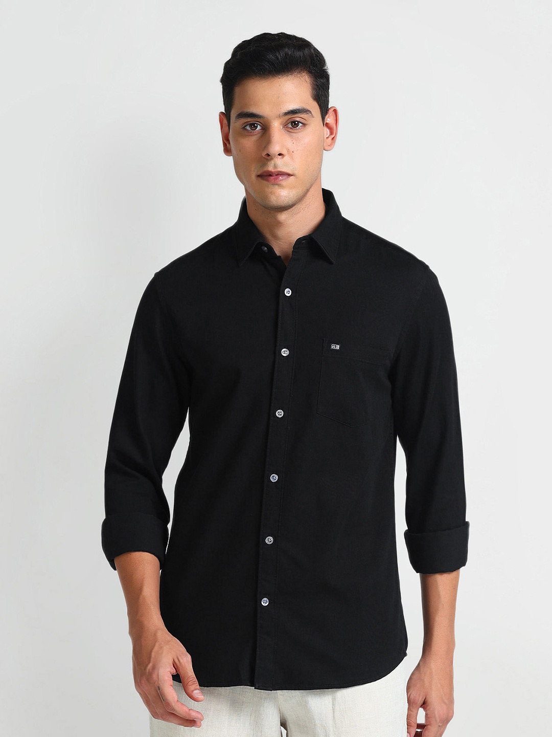 

Arrow Sport Spread Collar Curved Cotton Slim Fit Casual Shirt, Black