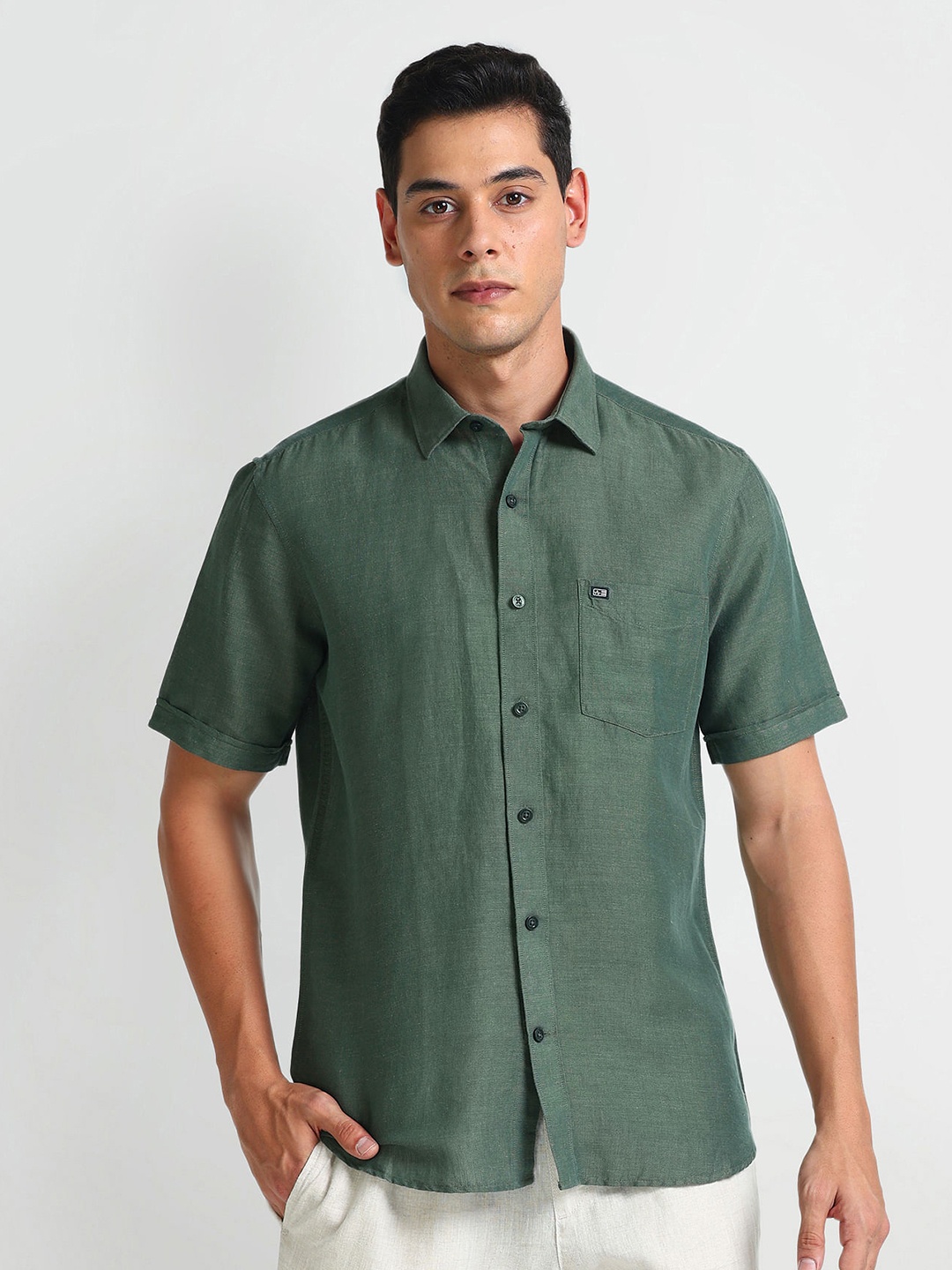 

Arrow Sport Short Sleeves Pure Linen Casual Shirt, Green