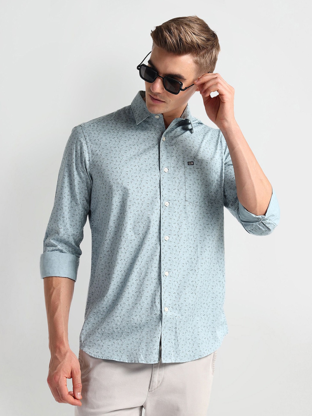 

Arrow Sport Slim Fit Micro Ditsy Printed Cotton Casual Shirt, Grey