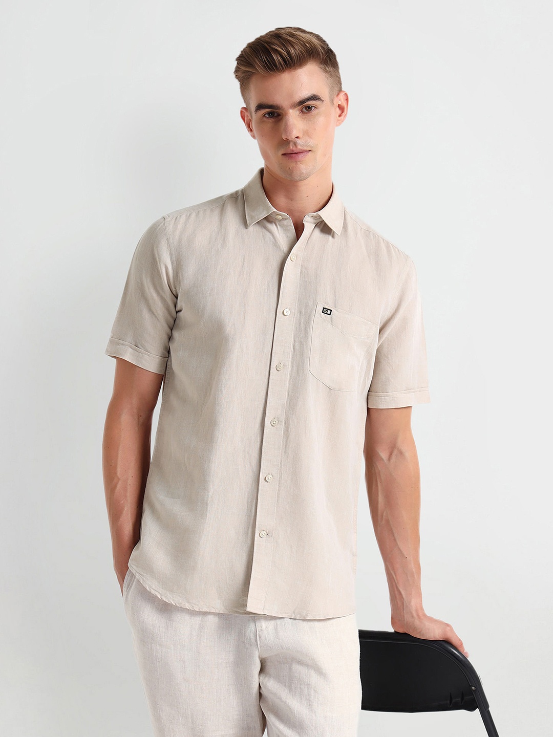 

Arrow Sport Short Sleeve Linen Shirt, Beige