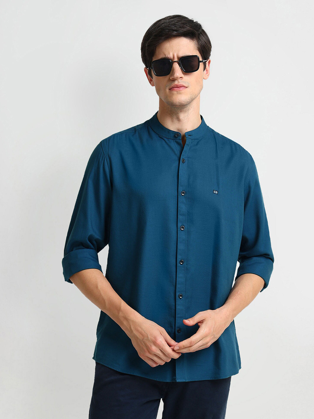 

Arrow Sport Slim Fit Mandarin Collar Twill Shirt, Blue
