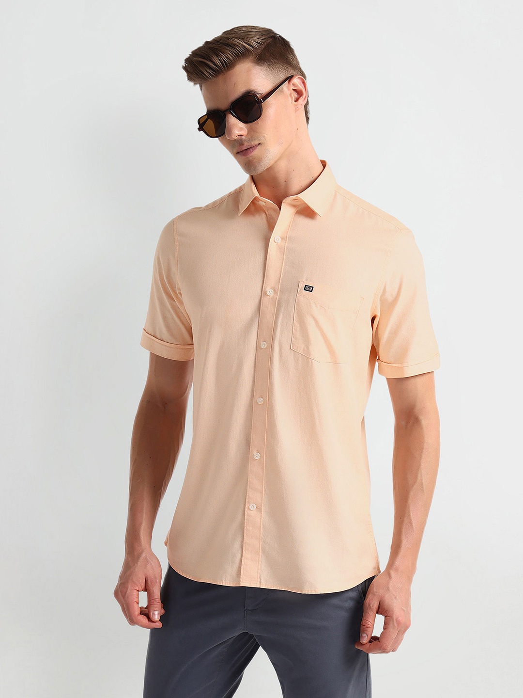 

Arrow Sport Spread Collar Curved Cotton Casual Shirt, Orange