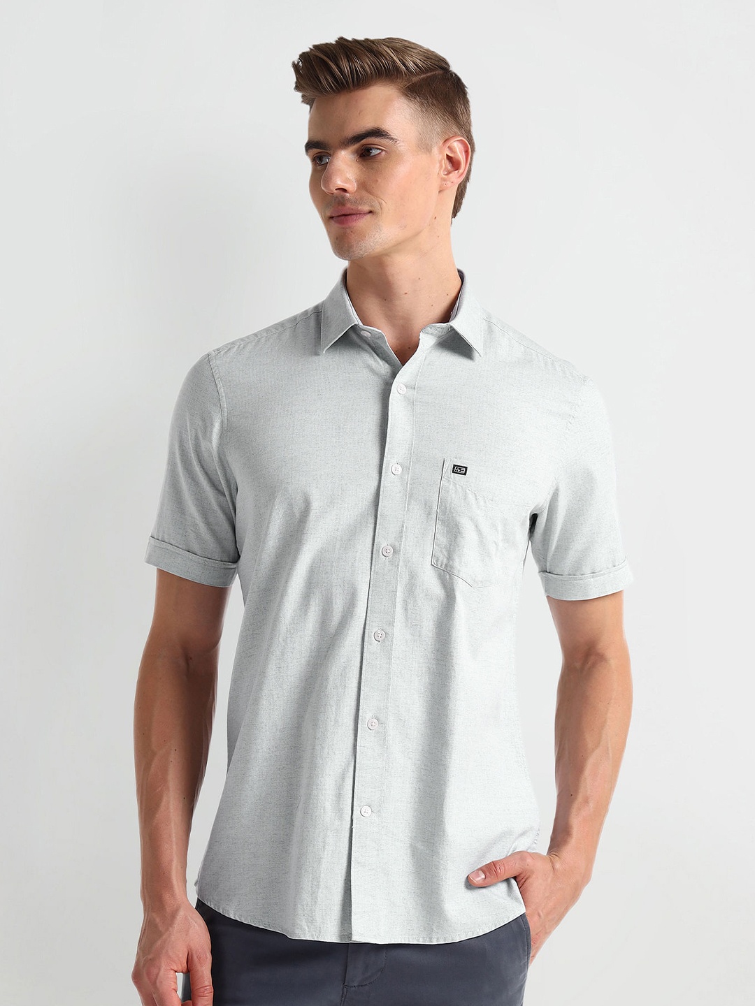 

Arrow Sport Spread Collar Cotton Curved Casual Shirt, Grey