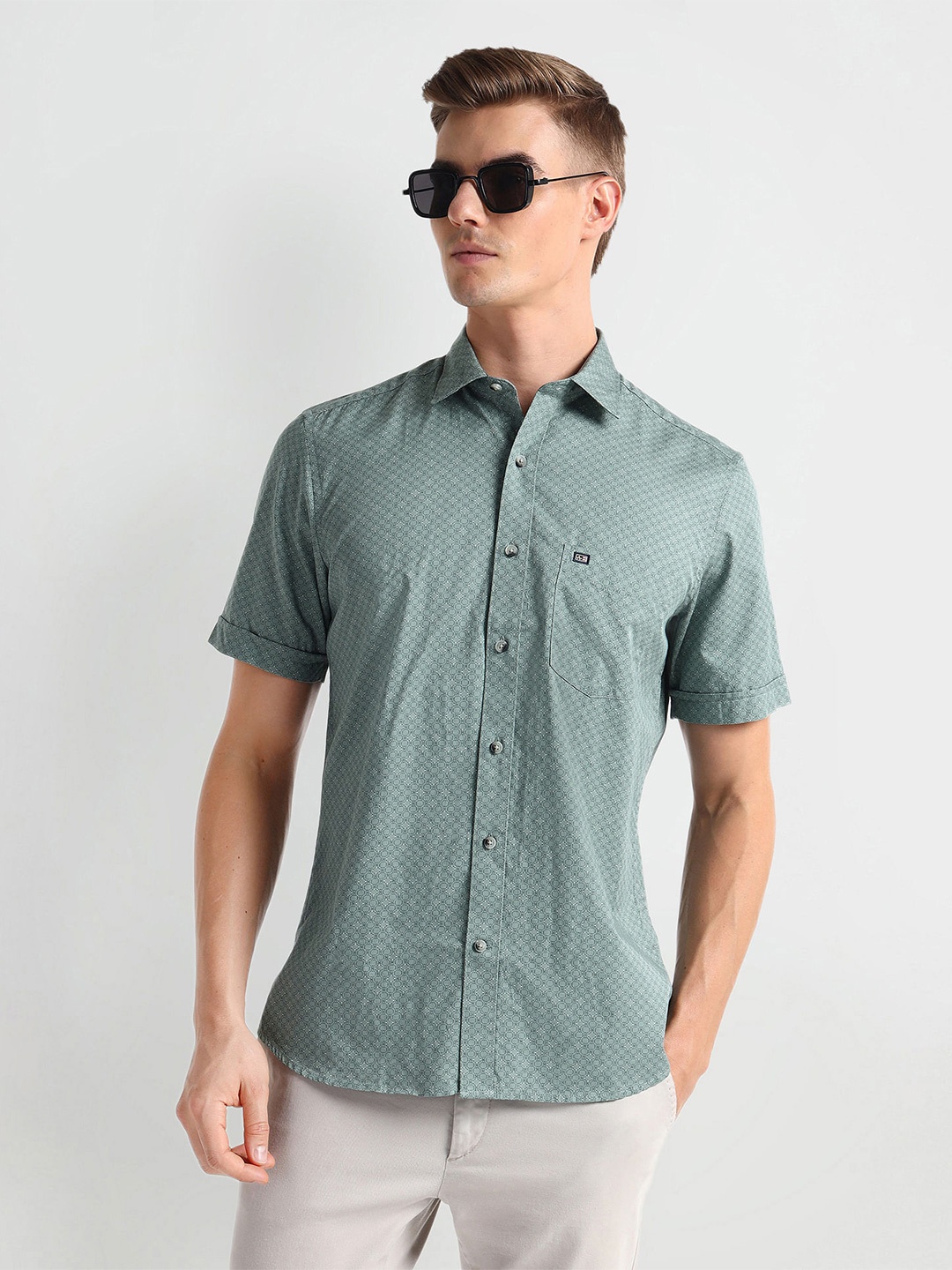 

Arrow Sport Micro Ditsy Printed Cotton Casual Shirt, Green