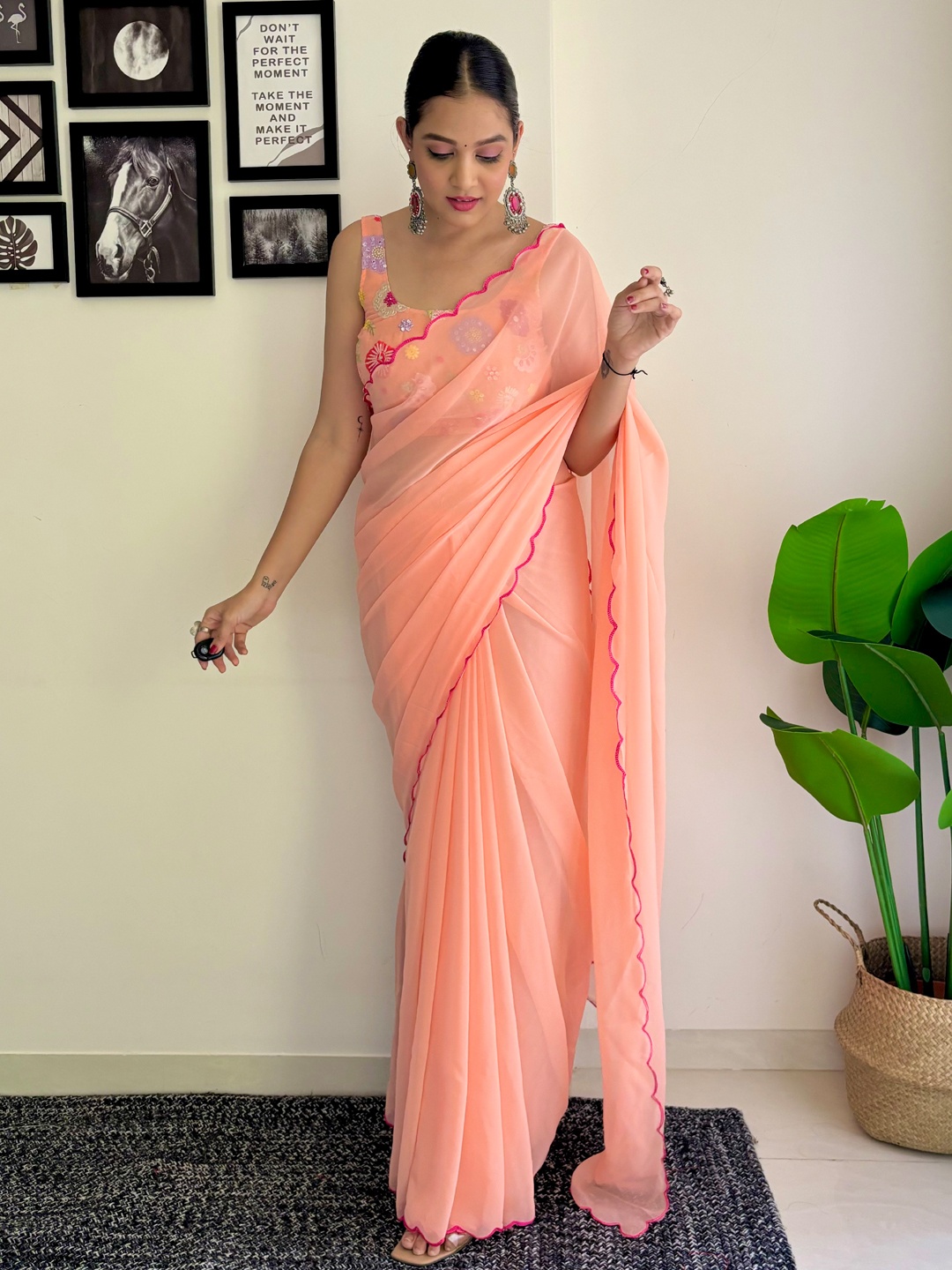 

Mitera Embroidered Saree, Peach