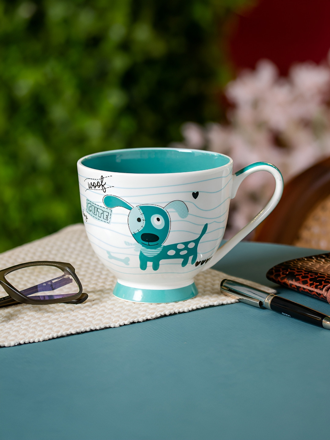 

CLAY CRAFT Green & White Printed Ceramic Glossy Easy to Clean Mug 500 ml