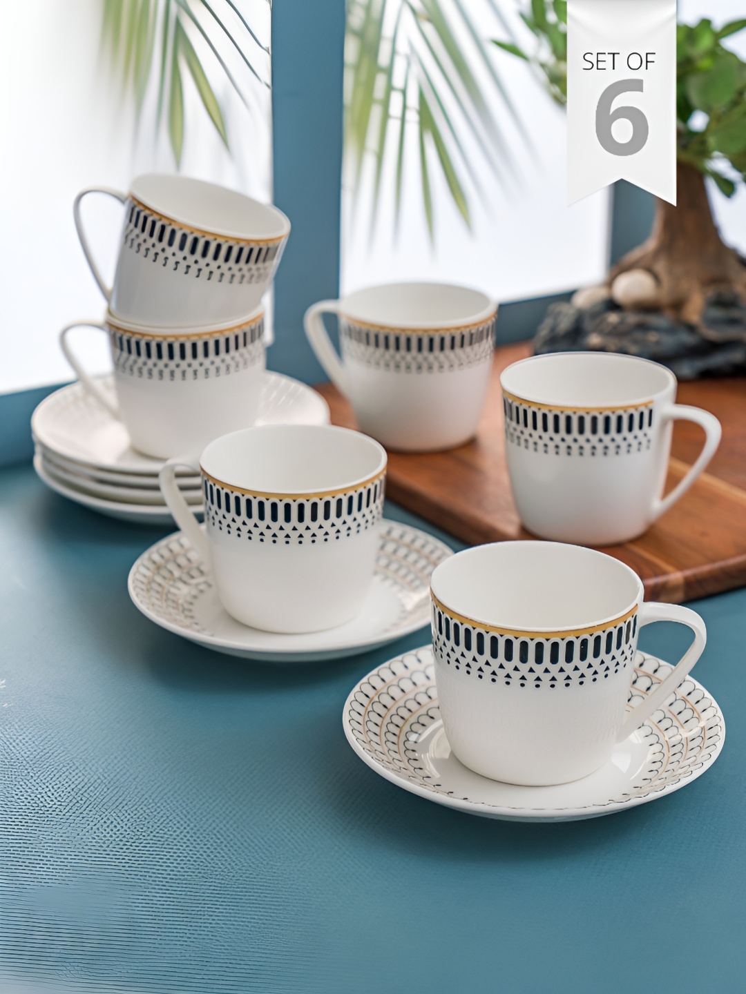 

CLAY CRAFT Cheers Super White & Blue 12 Pieces Cup & Saucer 180 ml Each