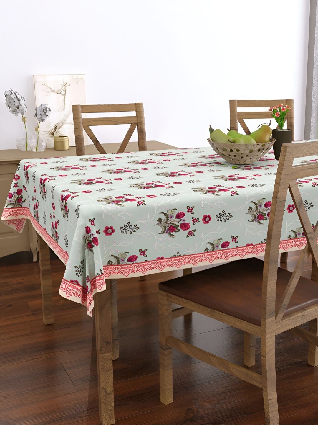 

EverHOME Green Floral Printed Anti-Skid Rectangle Cotton 4-Seater Table Cover