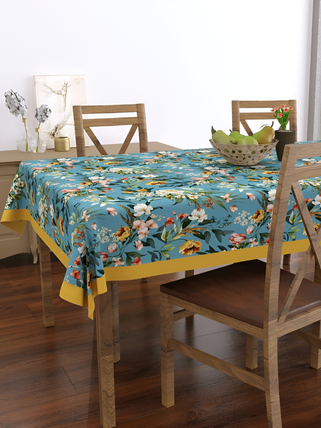 

EverHOME Blue Floral Printed Anti-Skid Rectangle Cotton 4-Seater Table Cover