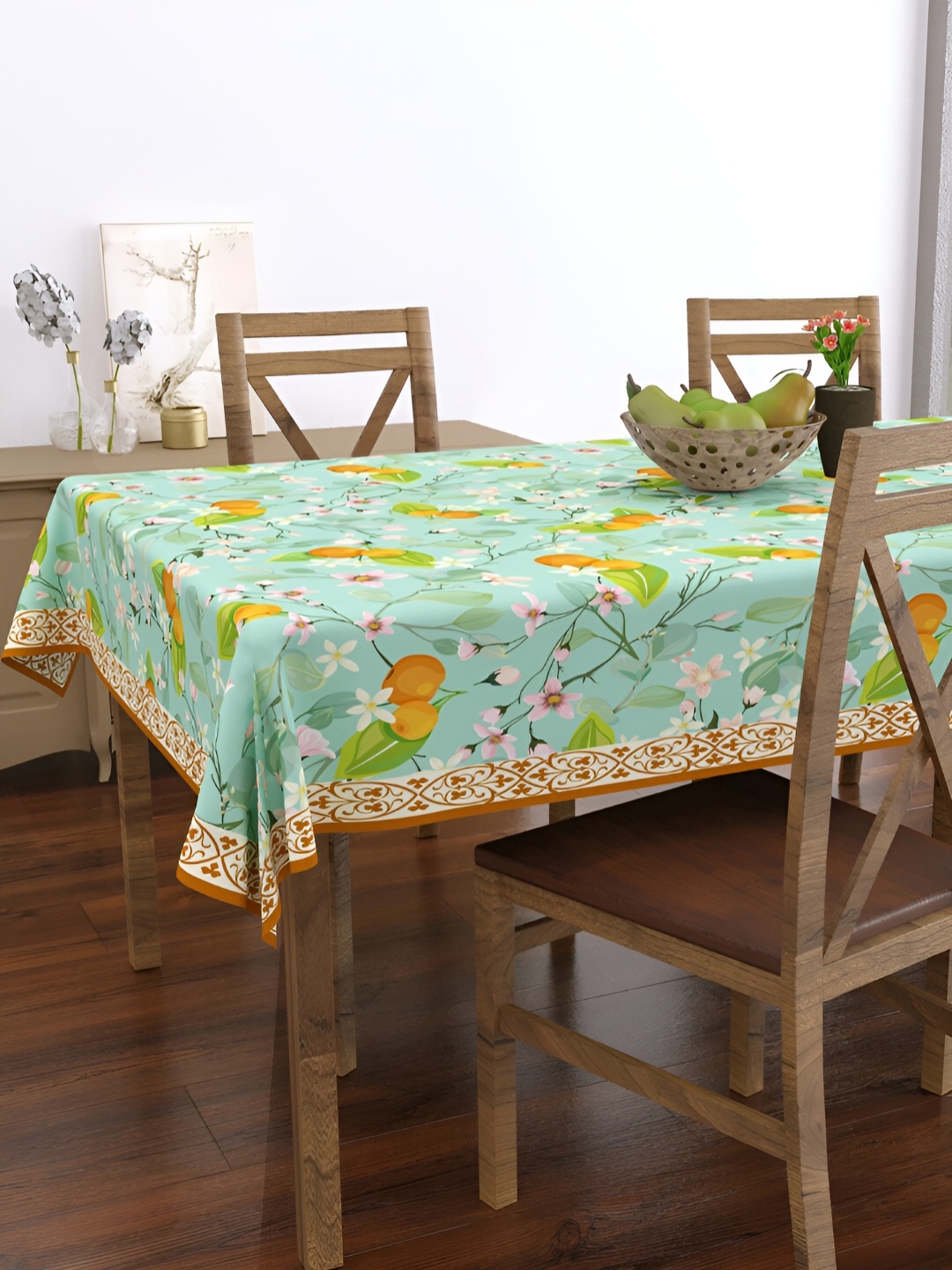 

EverHOME Green Floral Printed Anti-Skid Rectangle Cotton 4-Seater Table Cover