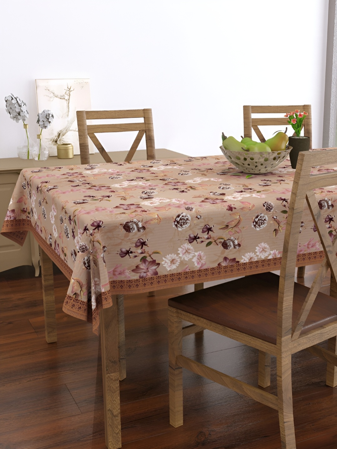 

EverHOME Brown Floral Anti-Skid Rectangle Cotton 4-Seater Table Cover