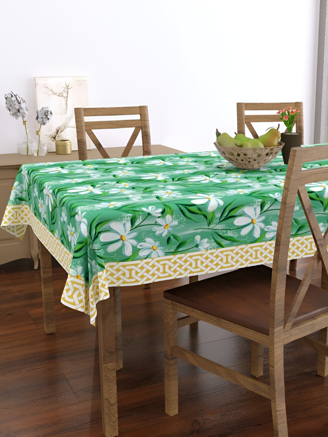 

EverHOME Green Floral Printed Anti-Skid Rectangle Cotton 4-Seater Table Cover