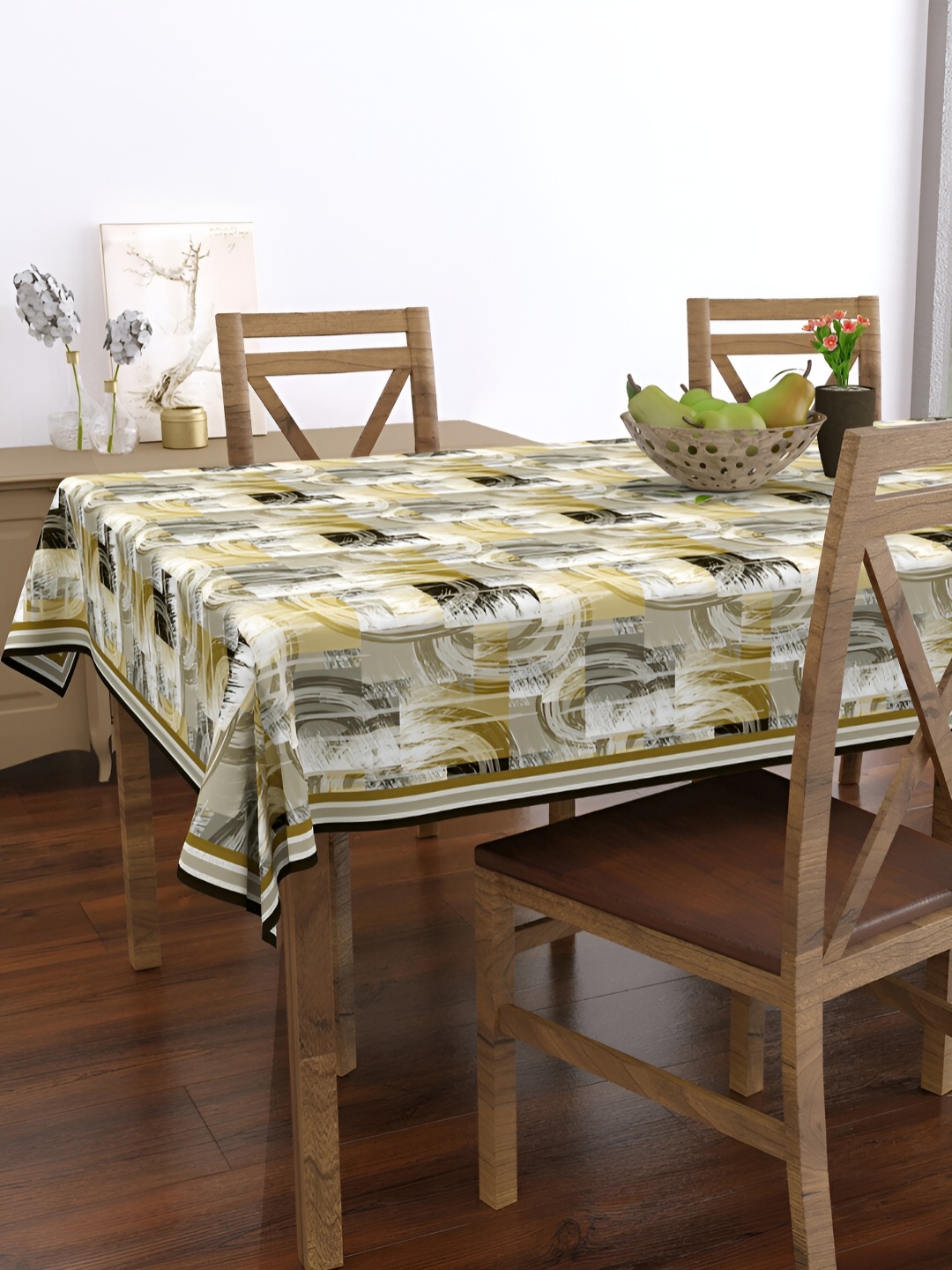 

EverHOME Beige Geometric Printed Anti-Skid Rectangle Cotton 4-Seater Table Cover