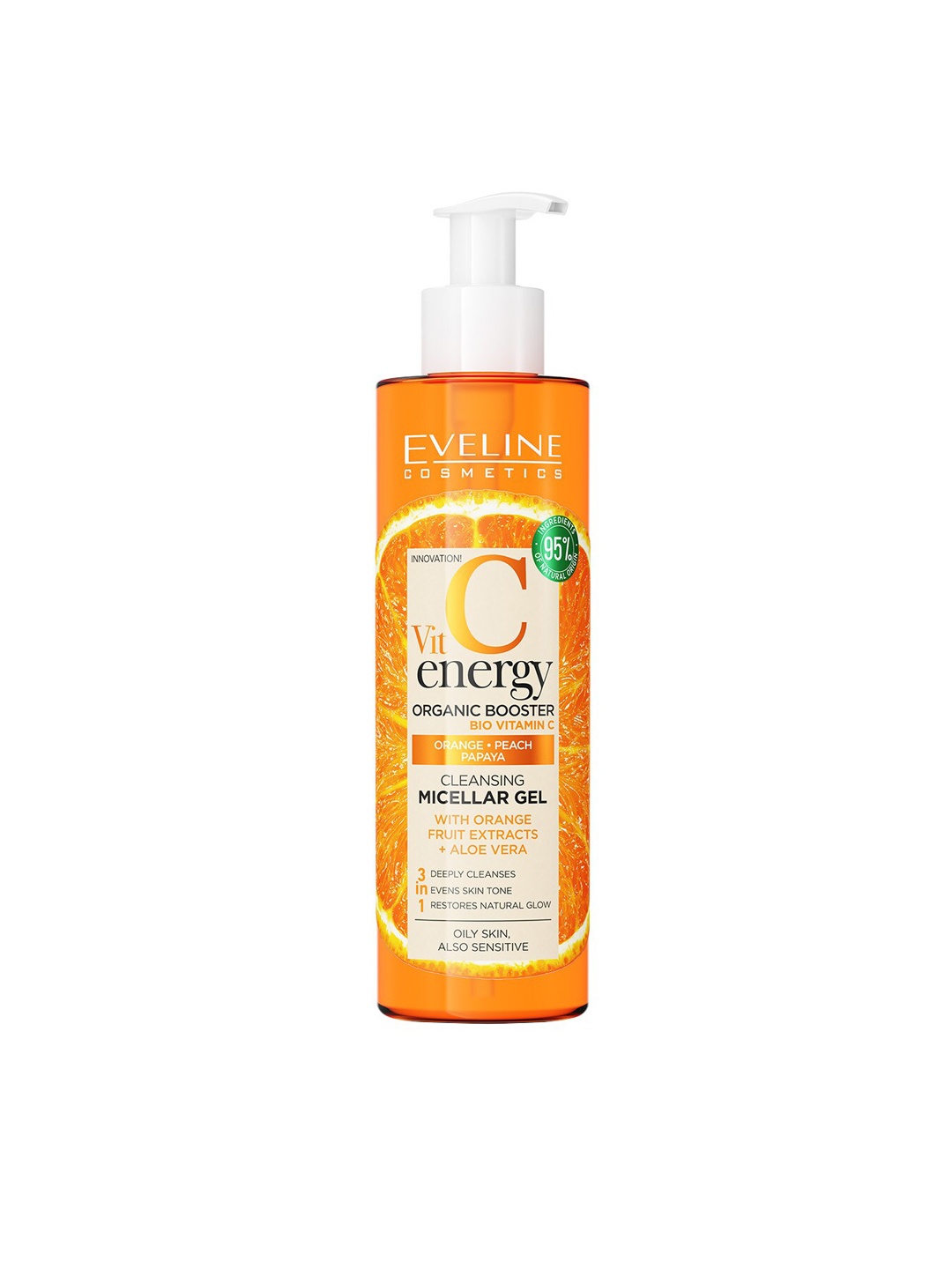 

Eveline Cosmetics Vit C Energy Organic Booster Cleansing Micellar Gel 3 In 1-200ml, Orange