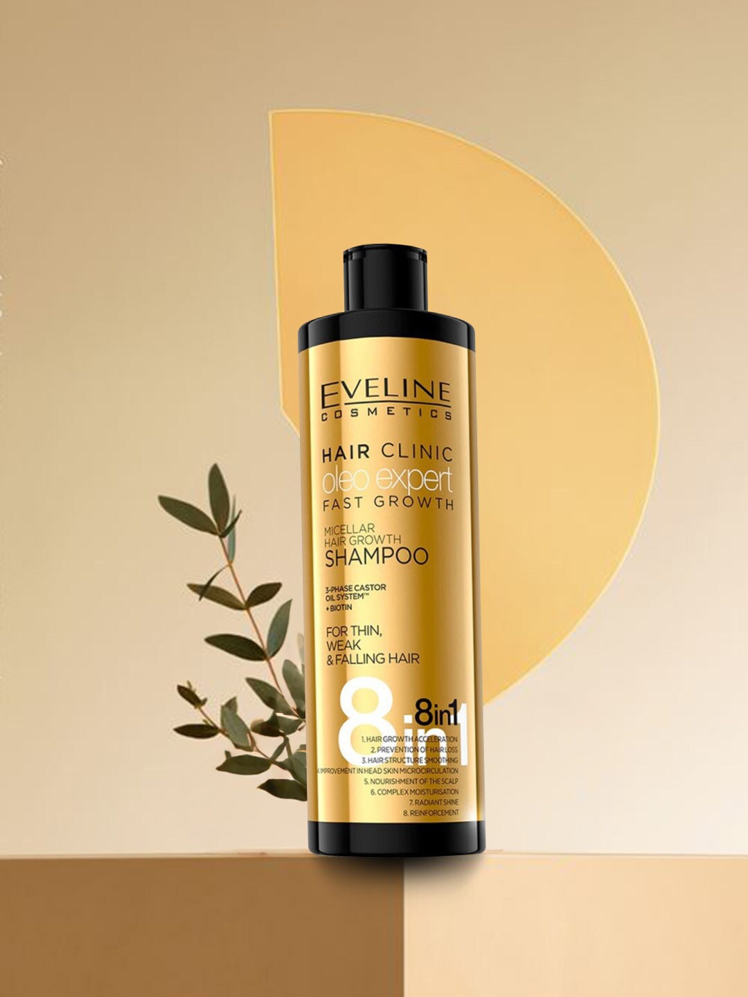 

Eveline Cosmetics Hair Clinic 8 In 1 Oleo Expert Fast Growth Shampoo - 400ml, Gold