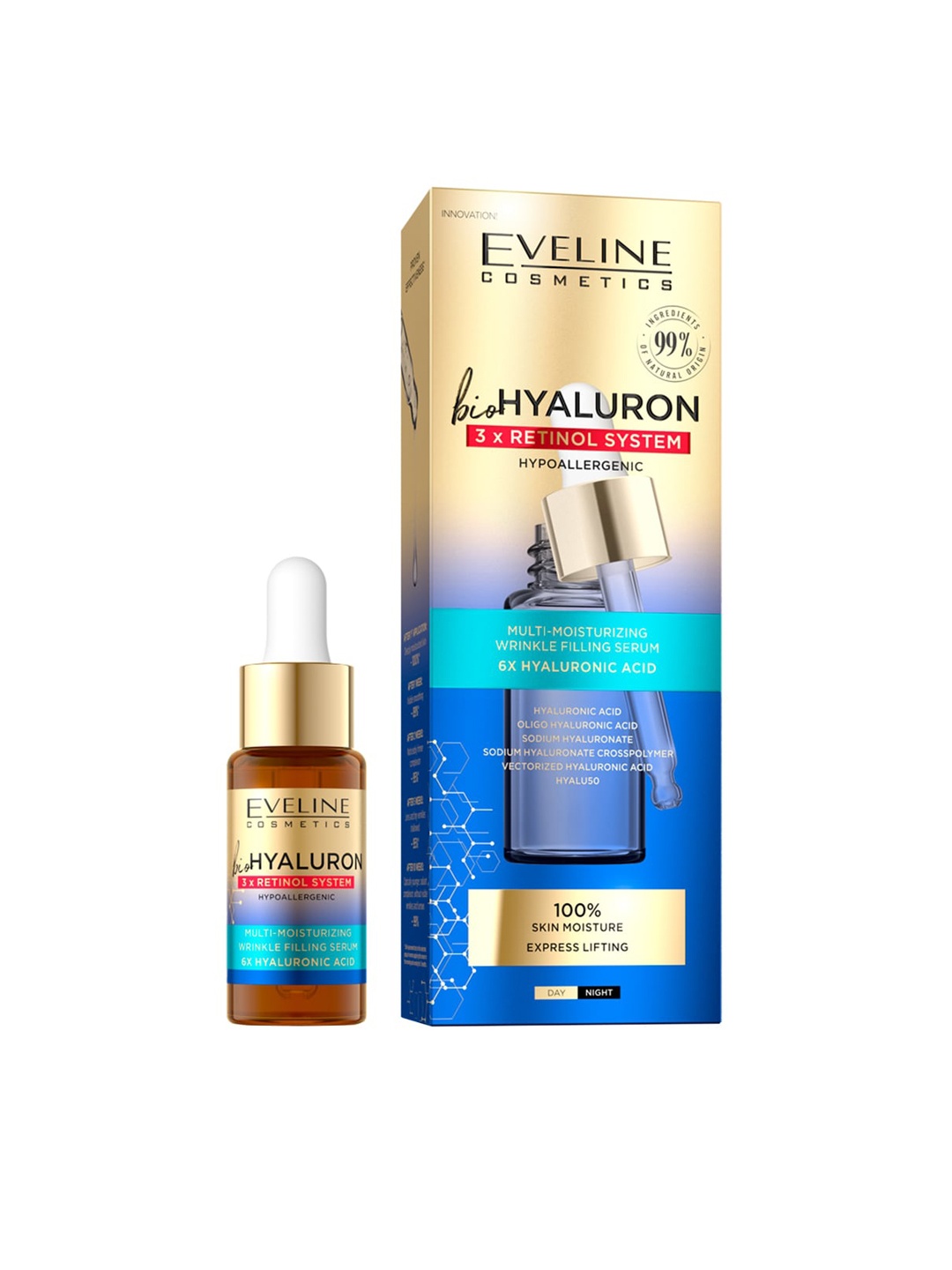 

Eveline Cosmetics Biohyaluron 3XRetinol System Moisturizing Wrinkle Filling Serum - 18ml, Blue