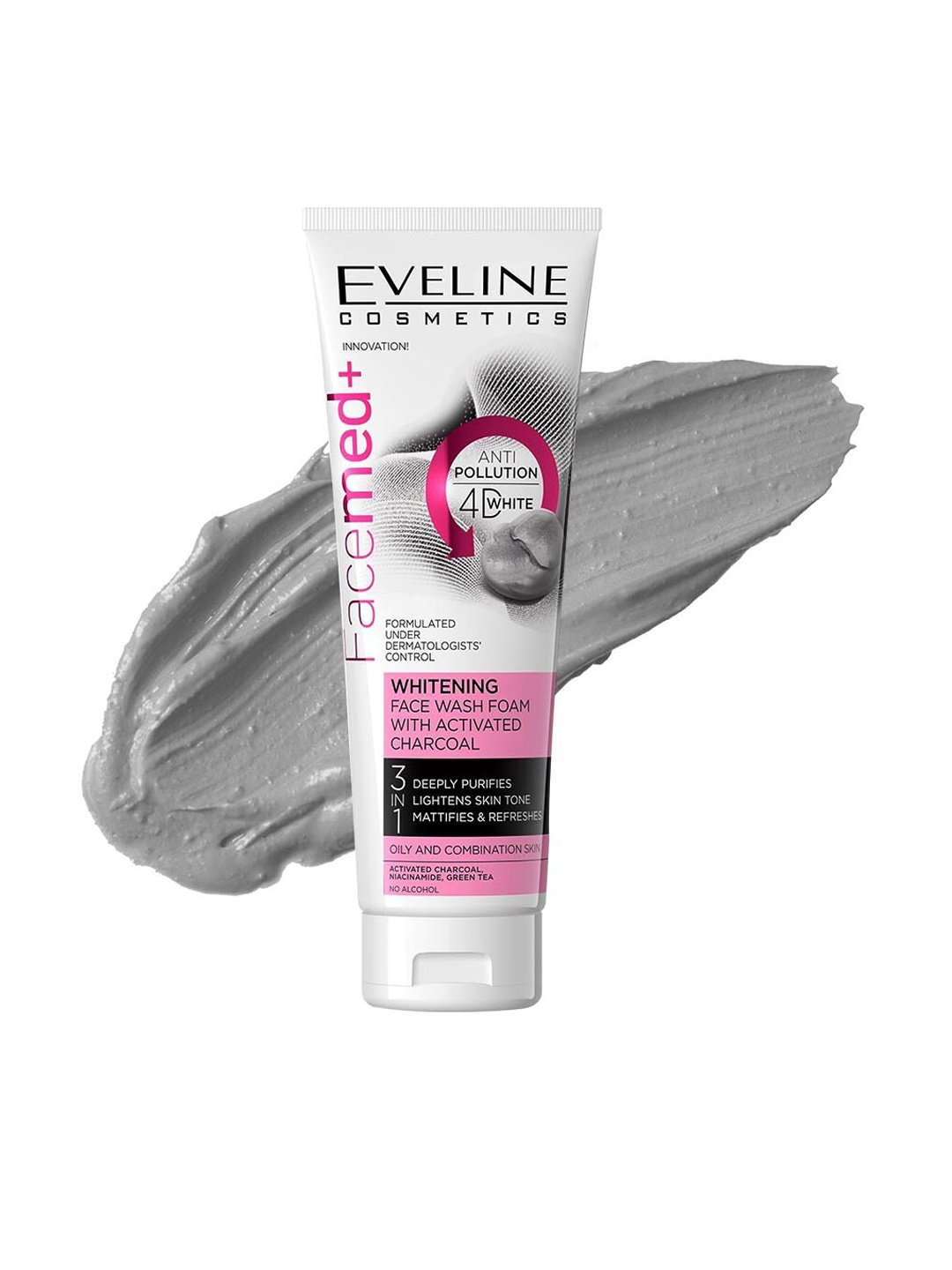 

Eveline Cosmetics Facemed+ Whitening Face Wash Foam With Activated Charcoal 3 In 1-100ml, Grey