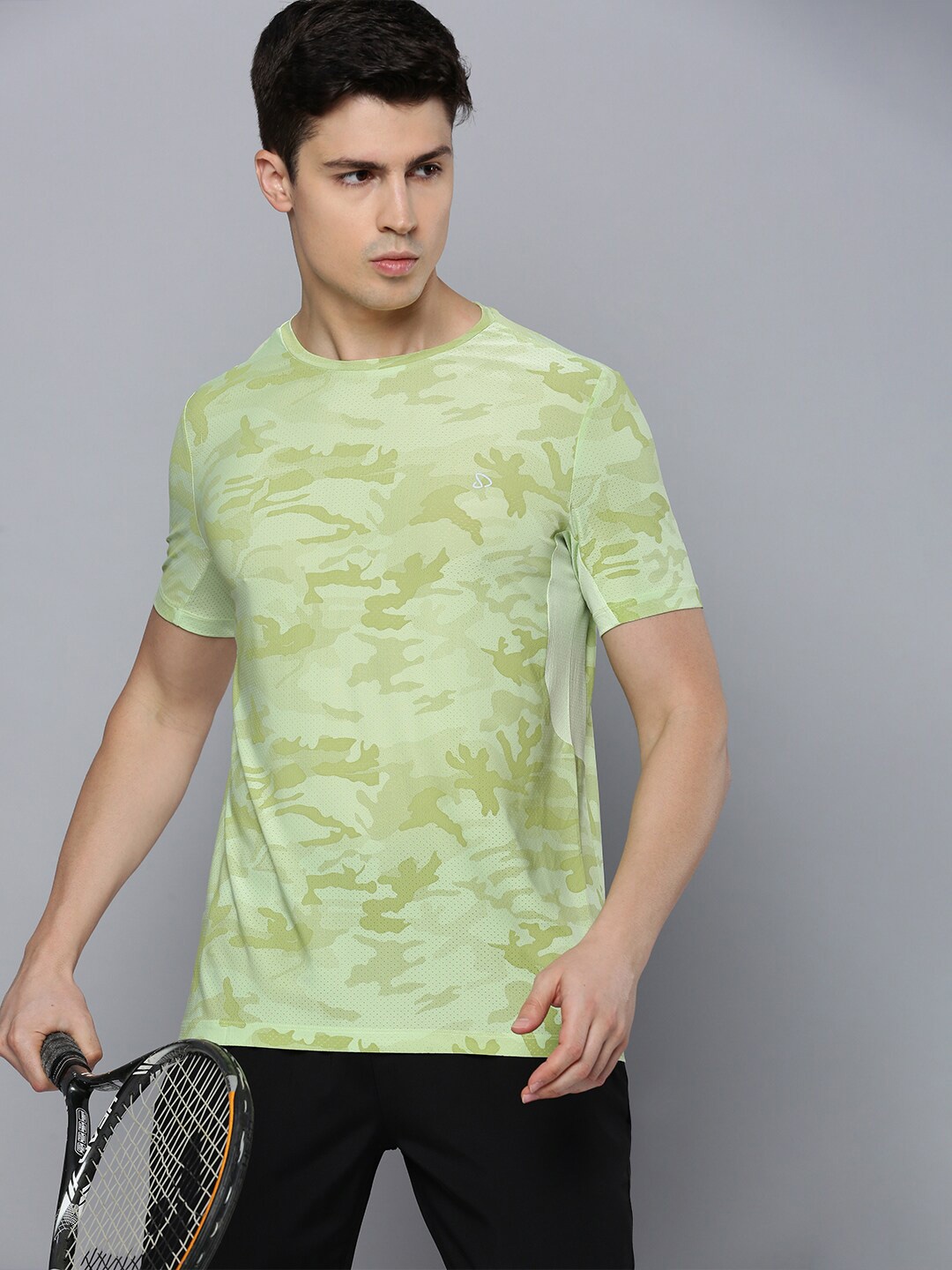

SPORTO Abstract Printed Cotton Dri-FIT Sports T-shirt, Lime green