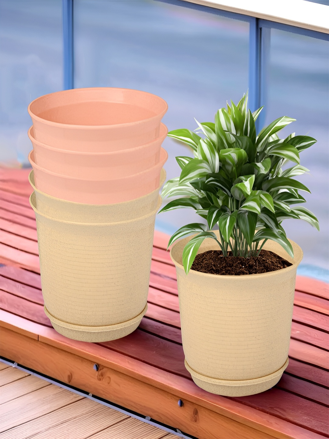 

Kuber Industries Beige & Peach 6 Pieces Marble Finish Planters With Tray