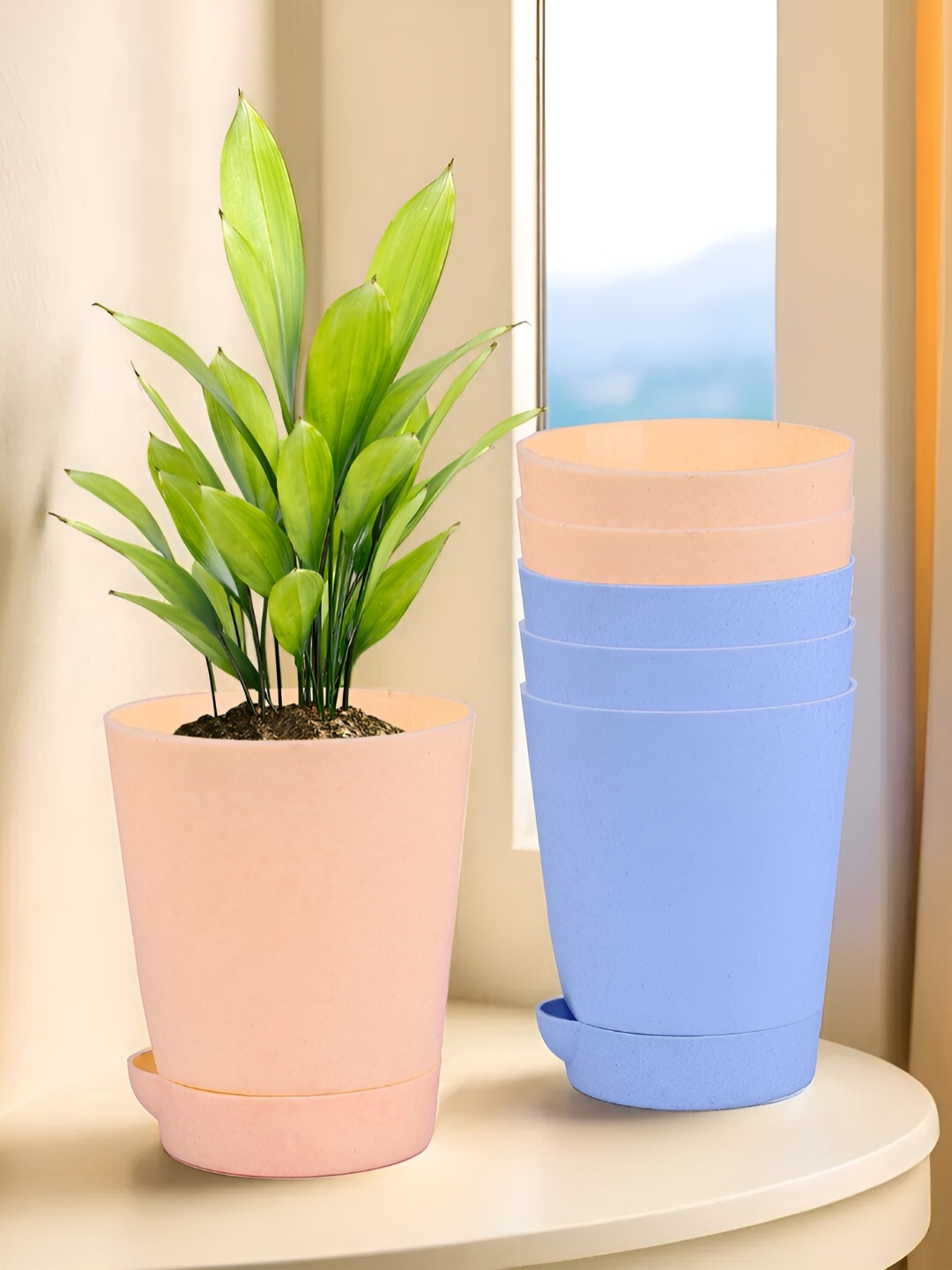 

Kuber Industries Marble Titan Blue & Peach 6 Pieces Planters With Tray
