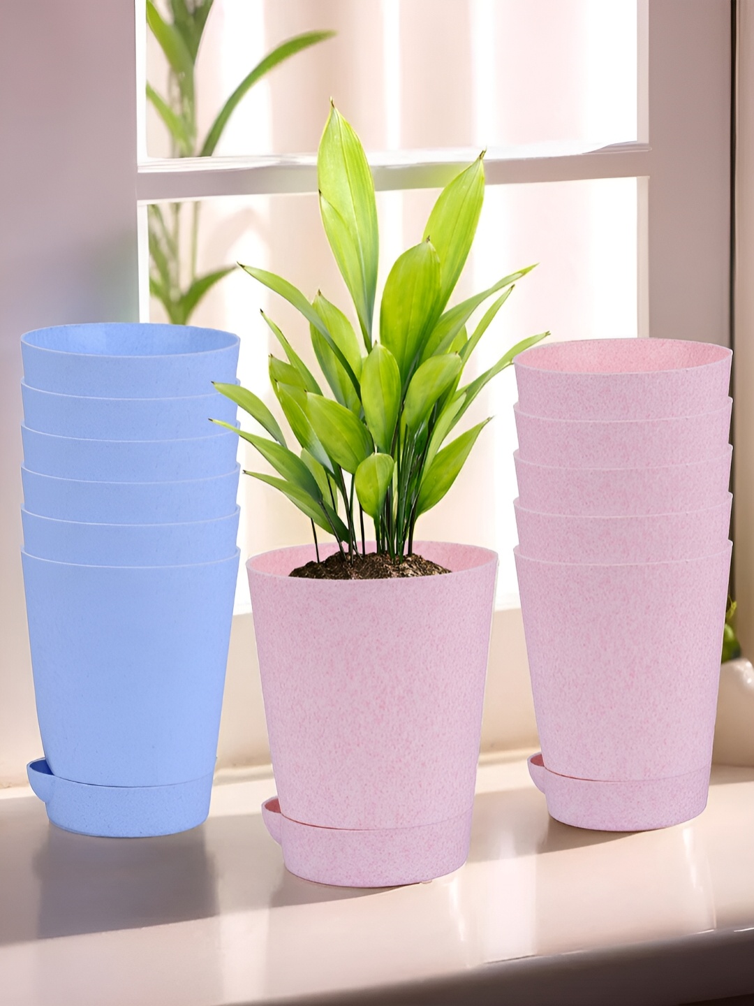 

Kuber Industries Blue & Pink 12 Pieces Marble Finish Planters With Tray