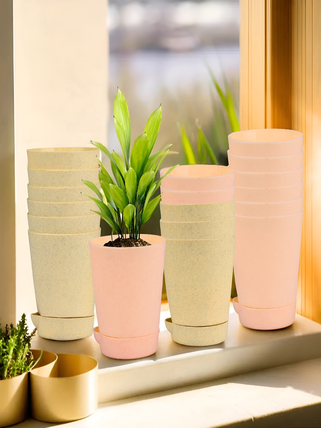 

Kuber Industries Beige & Peach 18 Pieces Marble Finish Planters With Tray