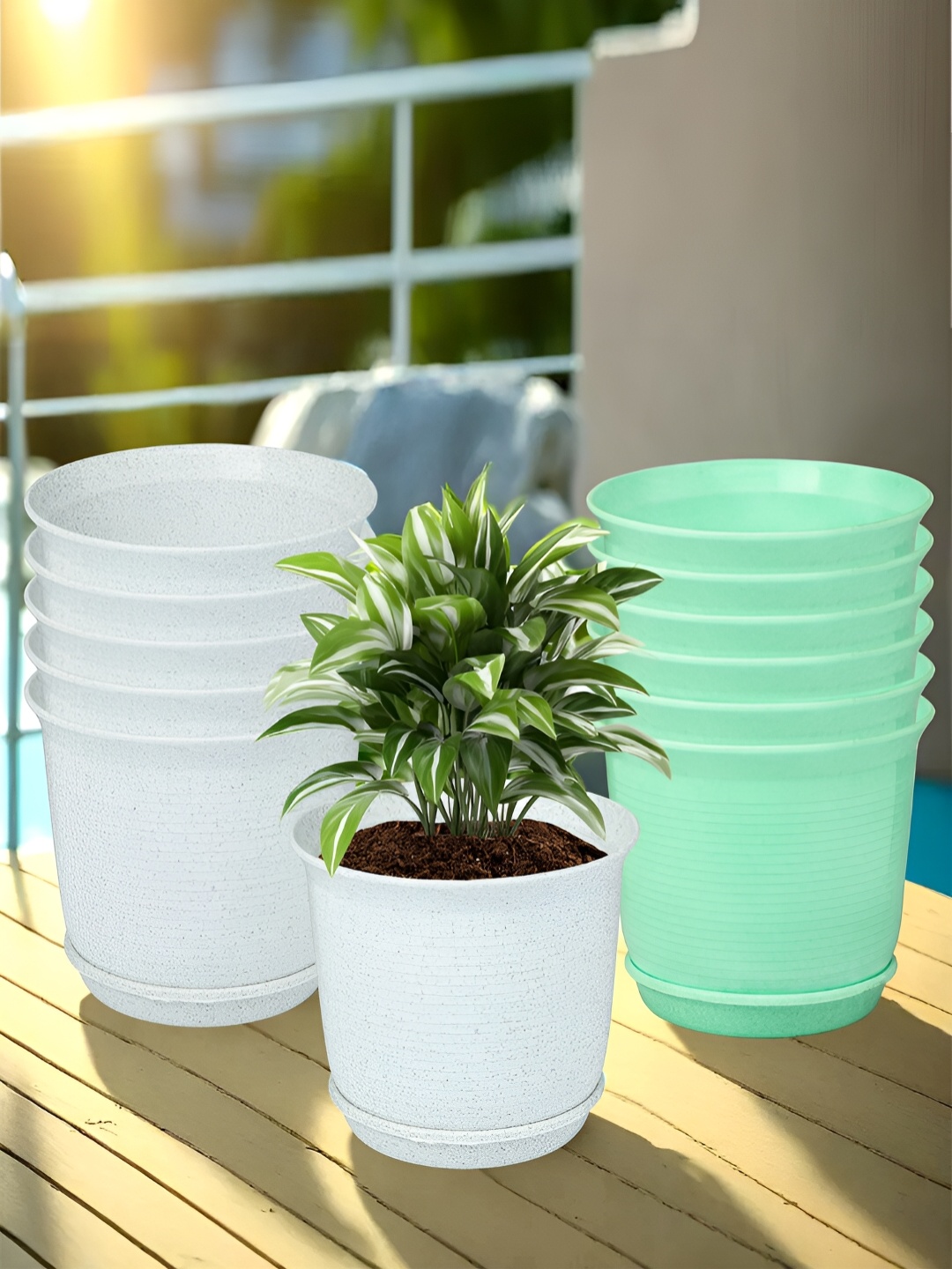

Kuber Industries Marble Sawera White & Green 12 Pieces Planters With Tray