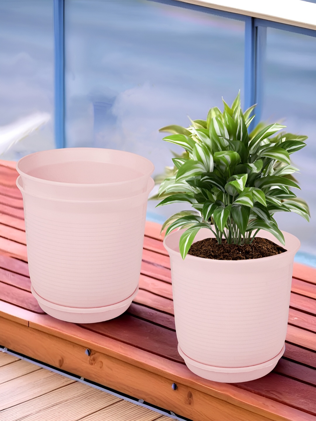 

Kuber Industries Pink 3 Pieces Marble Finish Planters With Tray