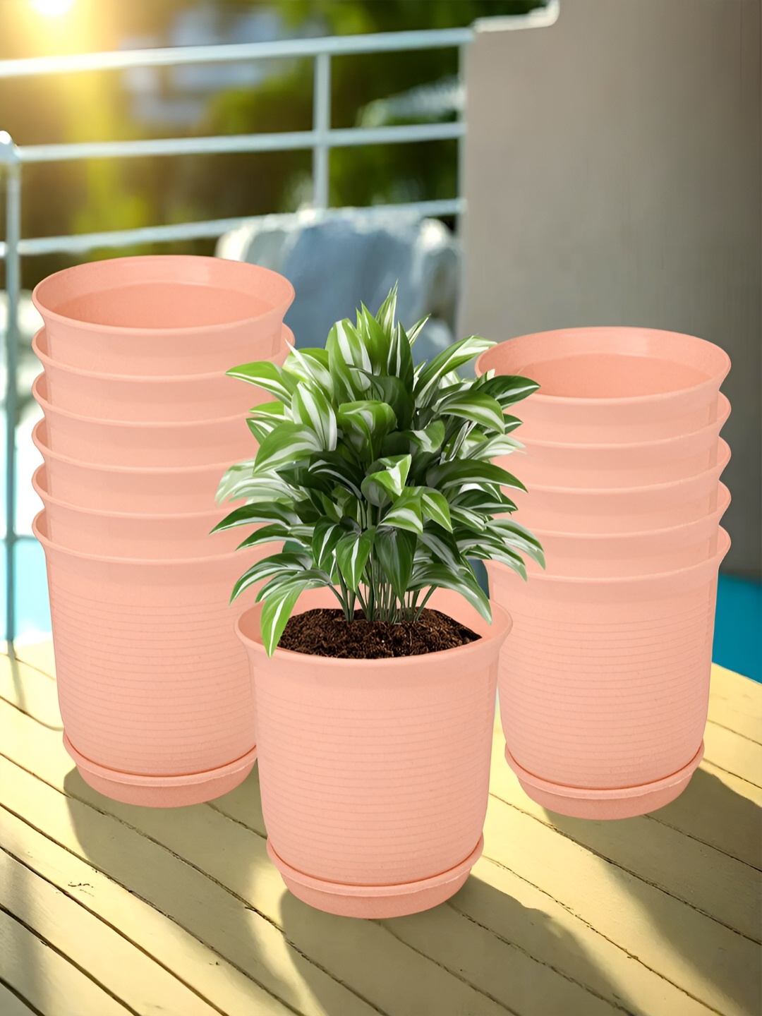

Kuber Industries Peach 12 Pieces Marble Finish Planters With Tray