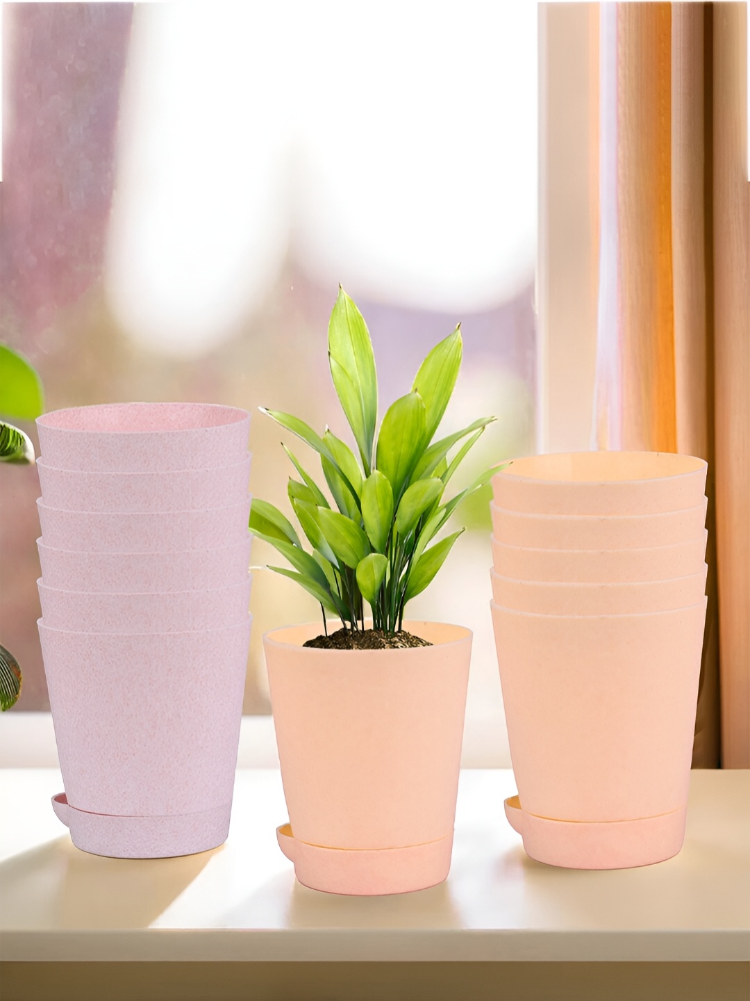 

Kuber Industries Marble Titan Peach & Pink 12 Pieces Planters With Tray