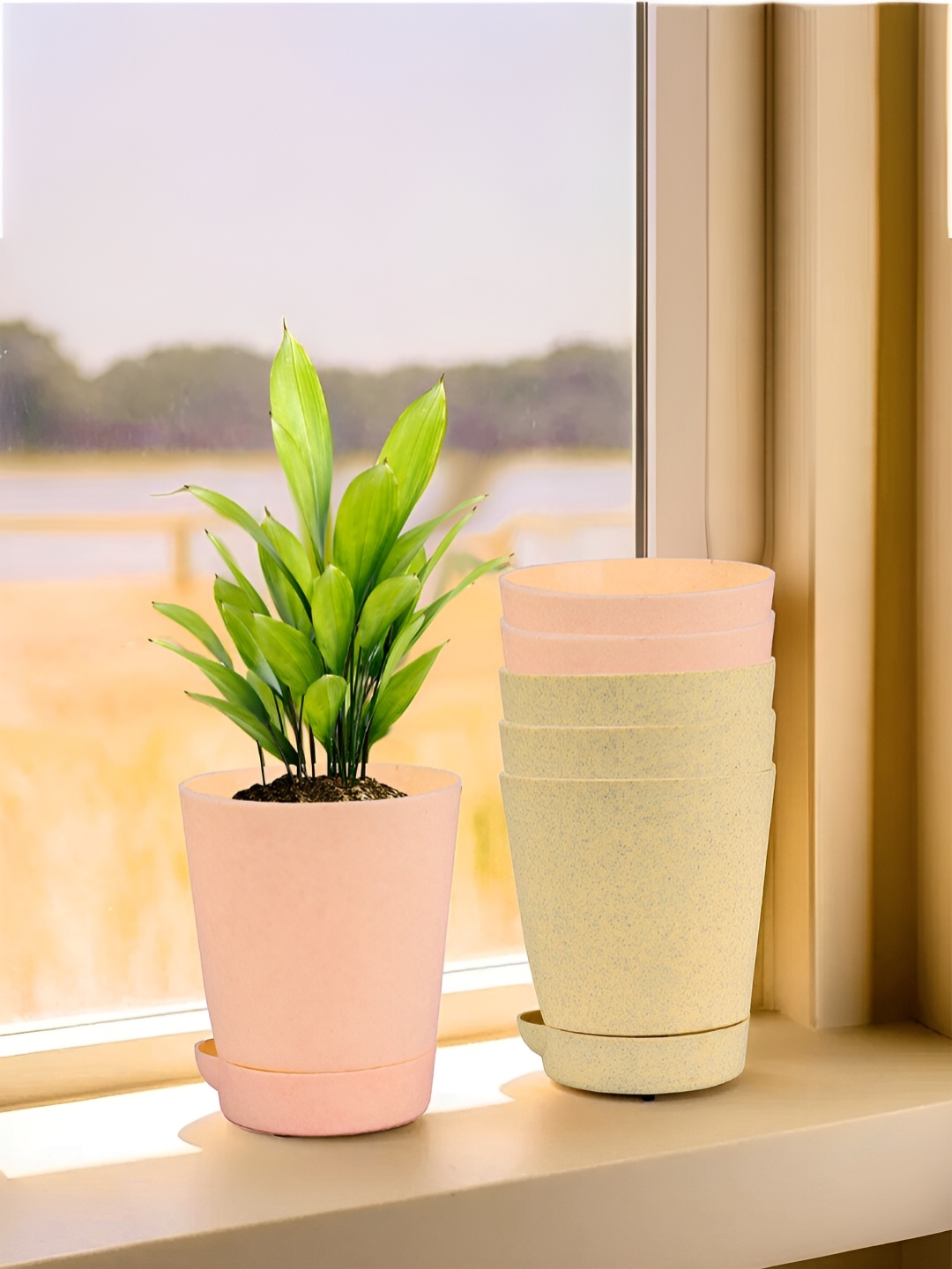 

Kuber Industries Beige & Peach 6 Pieces Marble Finish Planters With Tray