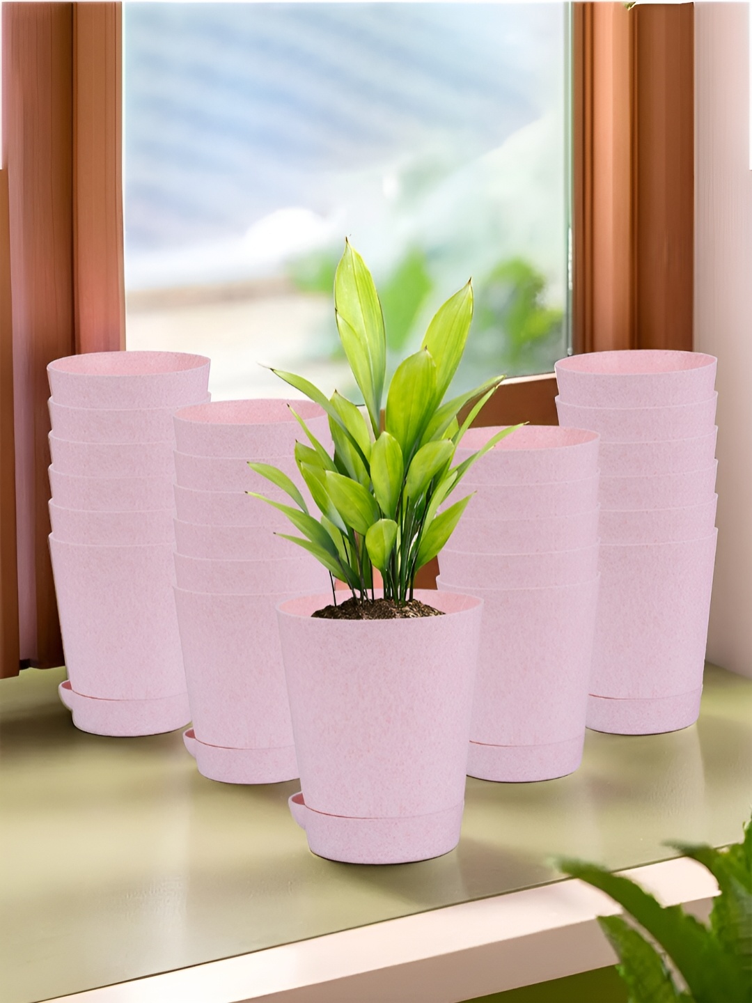 

Kuber Industries Pink 24 Pieces Marble Finish Planters With Tray