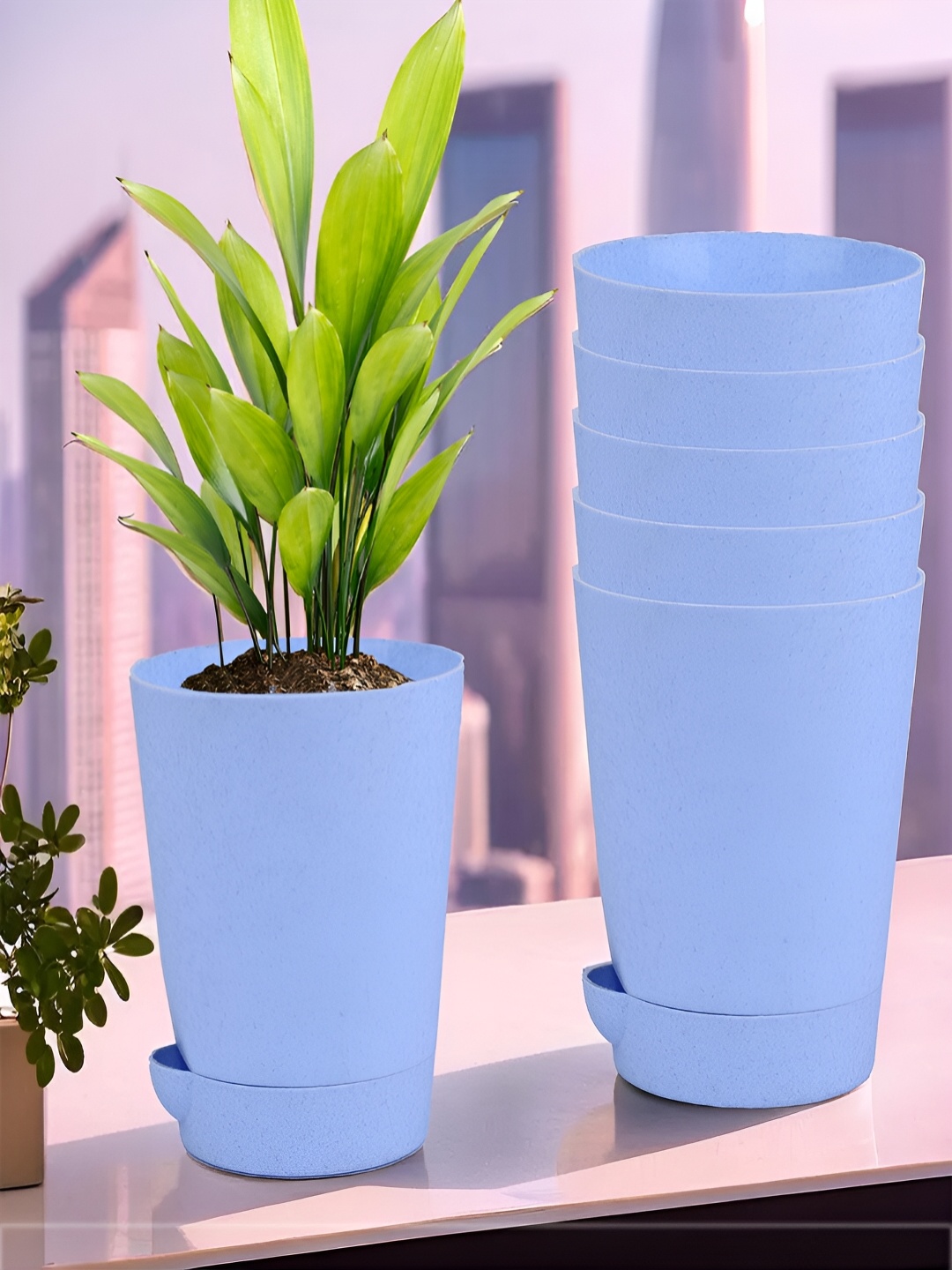 

Kuber Industries Blue 6 Pieces Marble Finish Planters With Tray