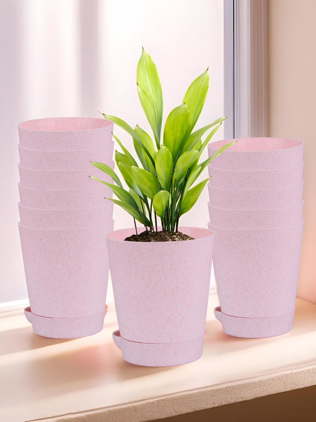 

Kuber Industries Pink 12 Pieces Marble Finish Planters With Tray