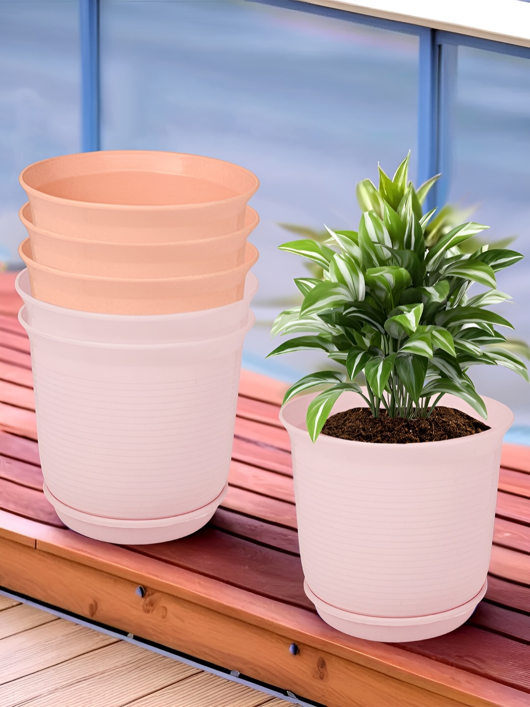 

Kuber Industries Peach & Pink 6 Pieces Marble Finish Planters With Tray