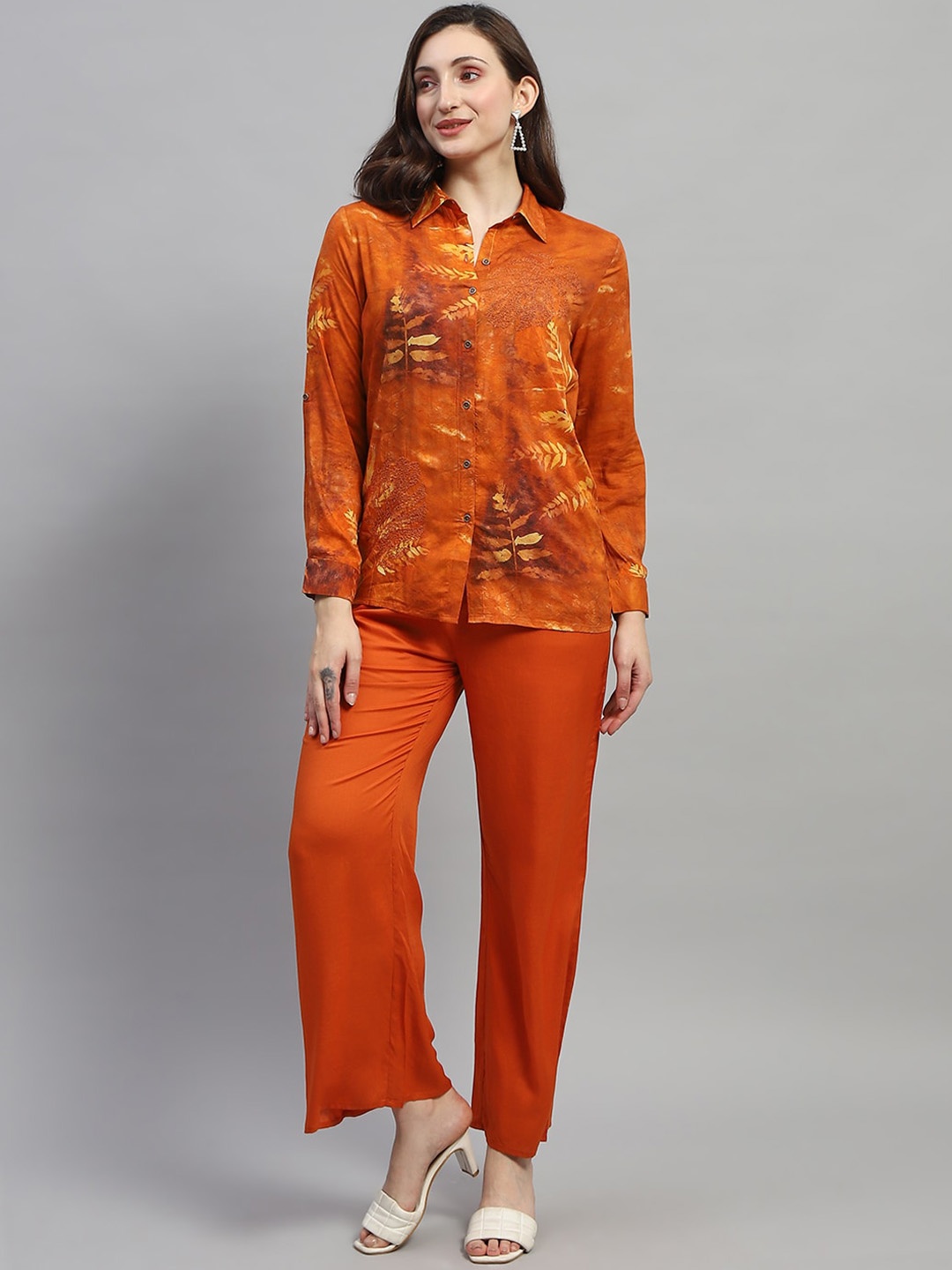 

Monte Carlo Printed Long Sleeves Shirt With Trouser, Orange