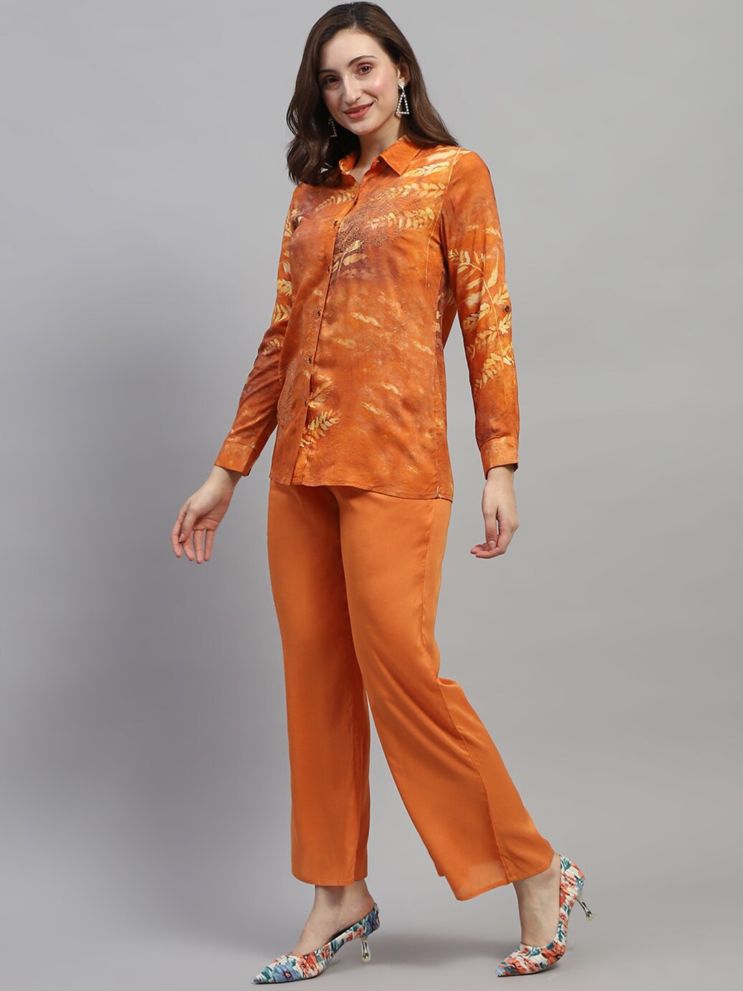 

Monte Carlo Printed Long Sleeves Shirt With Trouser, Orange