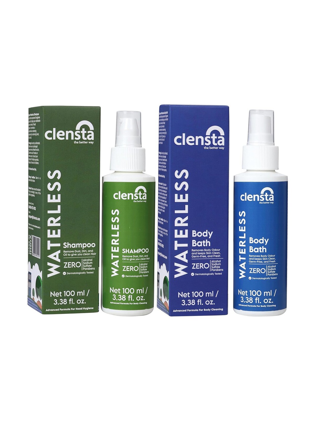 

Clensta Set of Waterless Shampoo & Body Bath - 100ml Each, Blue