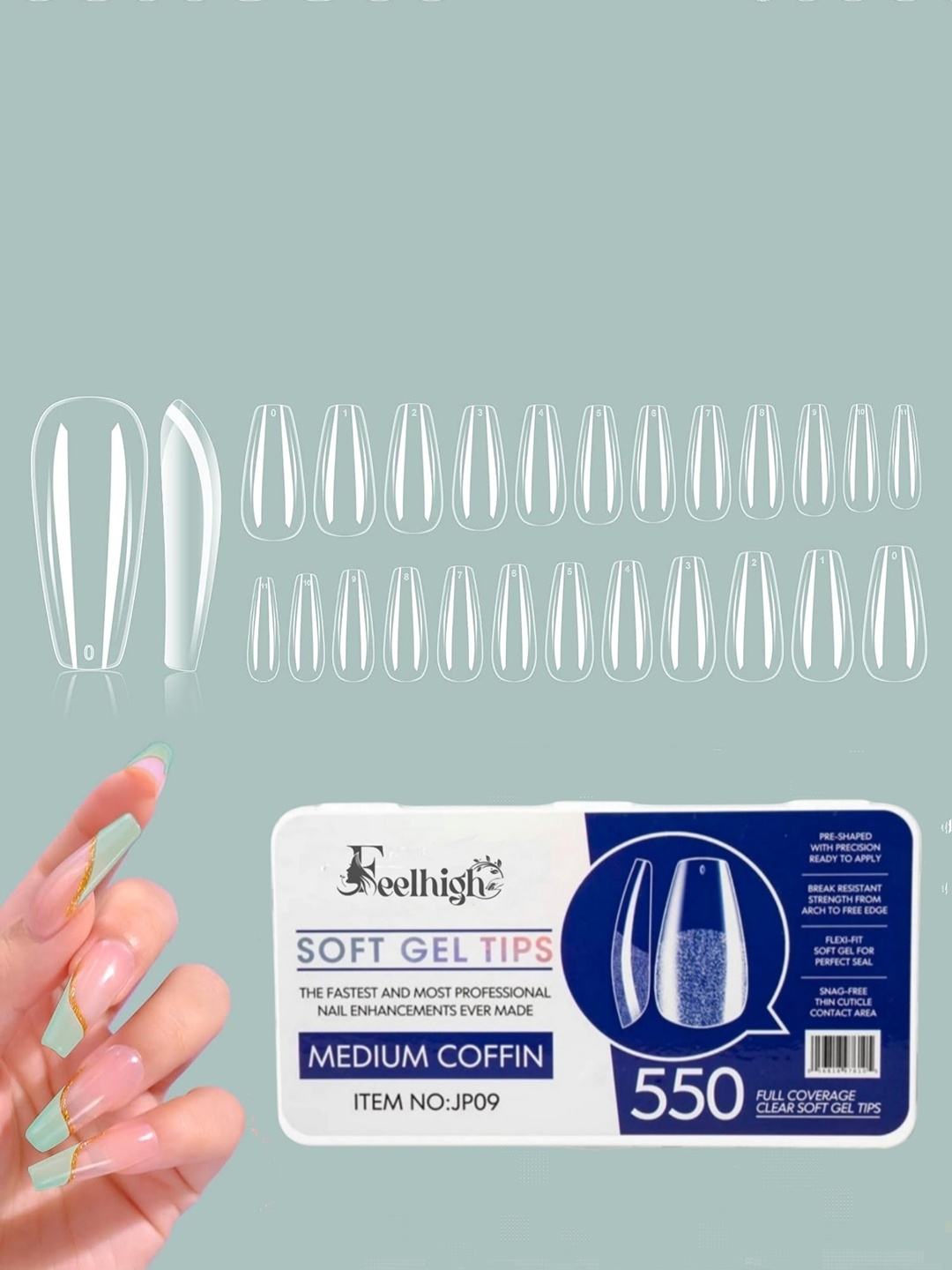 

FEELHIGH 550Pcs Soft Gel Fake False Nails Tips Kit, Multi