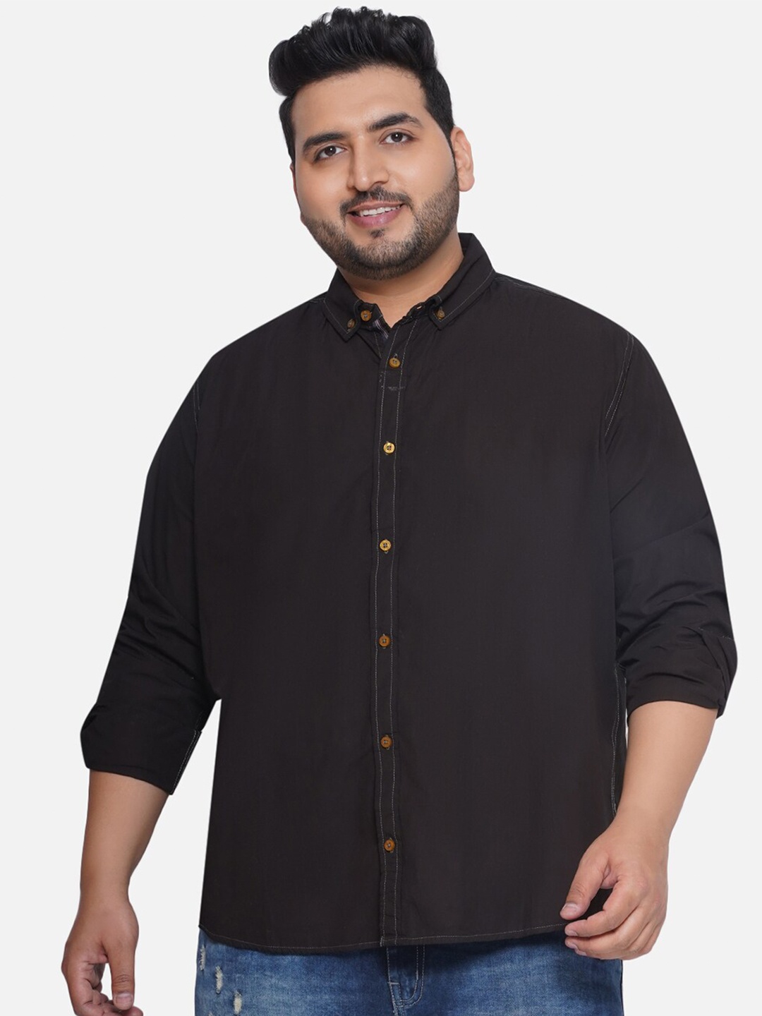 

Santonio Button-Down Collar Classic Pure Cotton Casual Shirt, Black