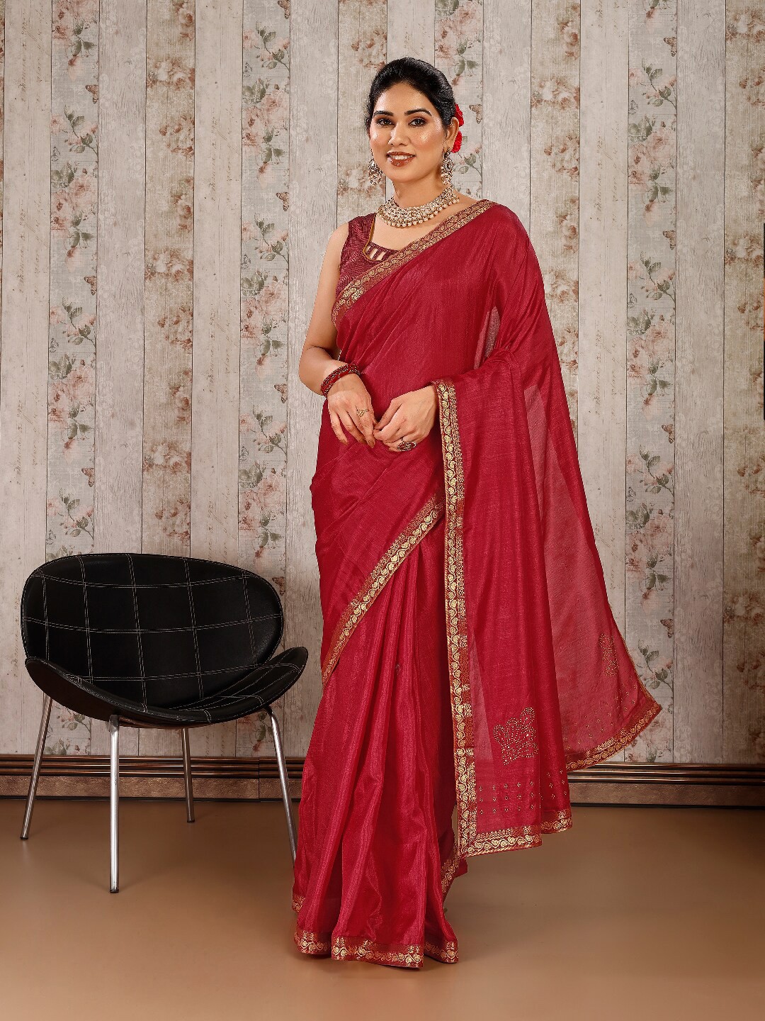 

HERE&NOW Pure Chiffon Saree, Maroon