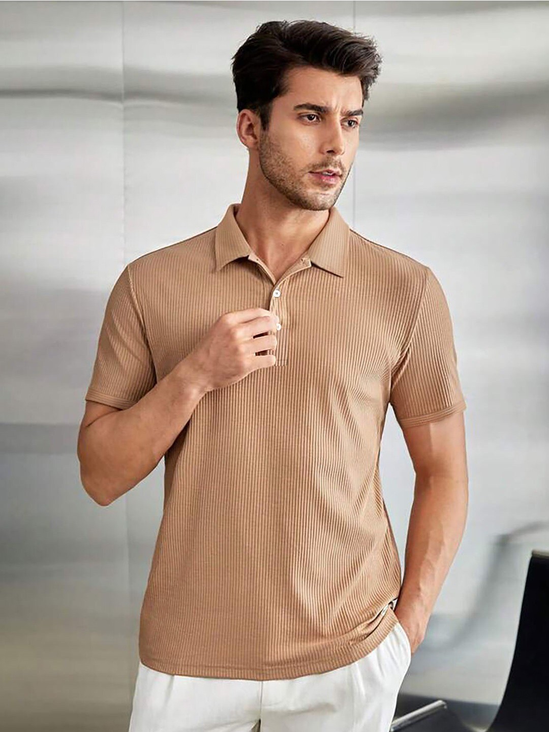 

The Dry State Polo Collar Short Sleeves Regular Fit T-shirt, Beige