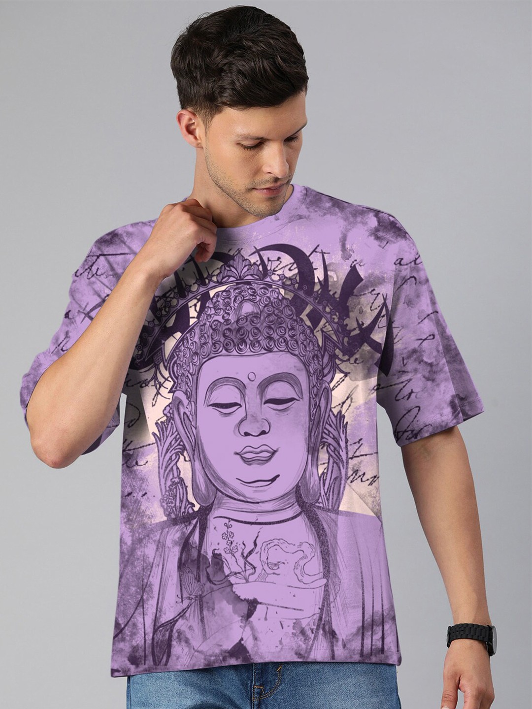 

Huetrap Graphic Printed Relaxed Fit Cotton T-shirt, Lavender