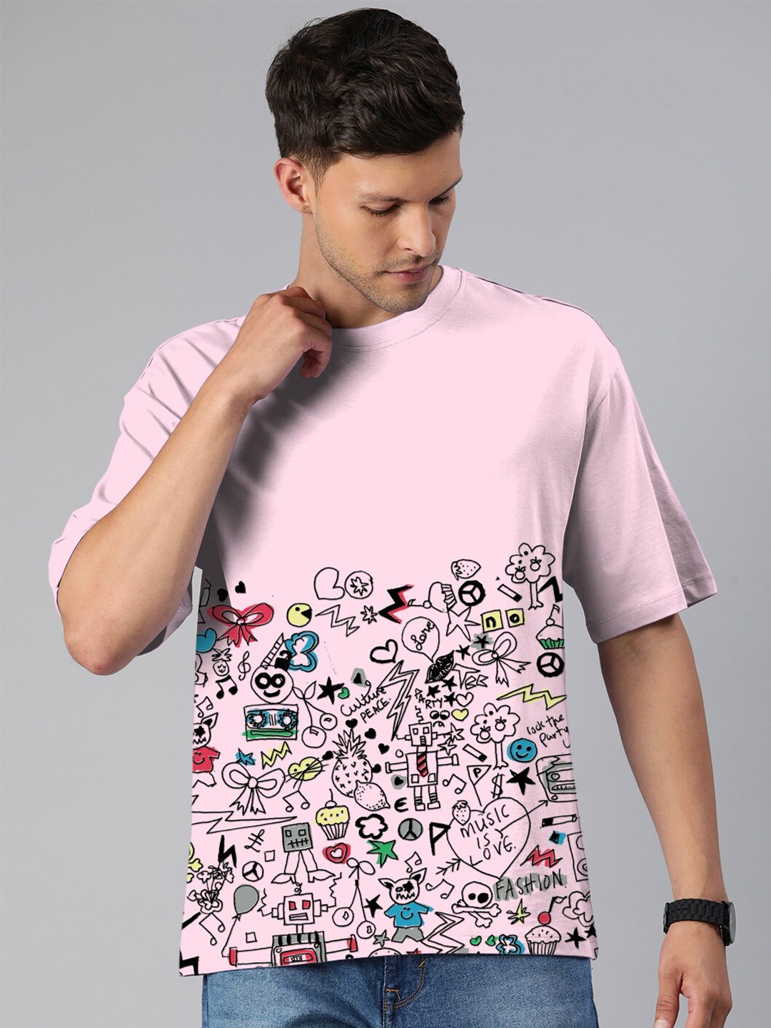 

Huetrap Men Typography Printed Round Neck Cotton T-shirt, Pink