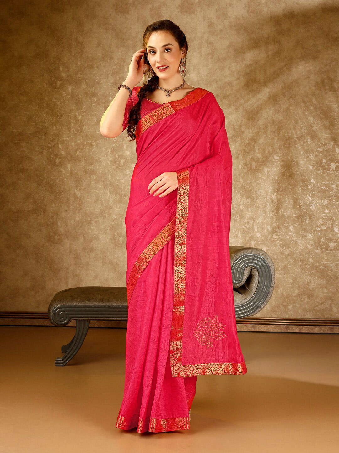 

KALINI Butta Jacquard Pure Chiffon Saree, Pink