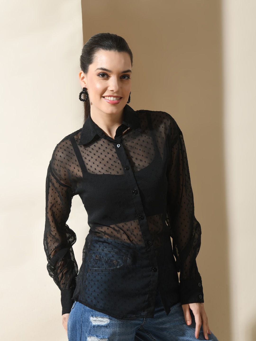 

Moshe Opaque Casual Shirt, Black