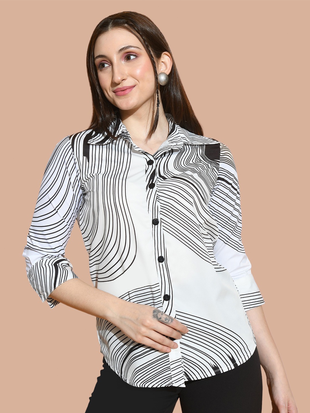 

Moshe Multi Striped Spread Collar Casual Shirt, White