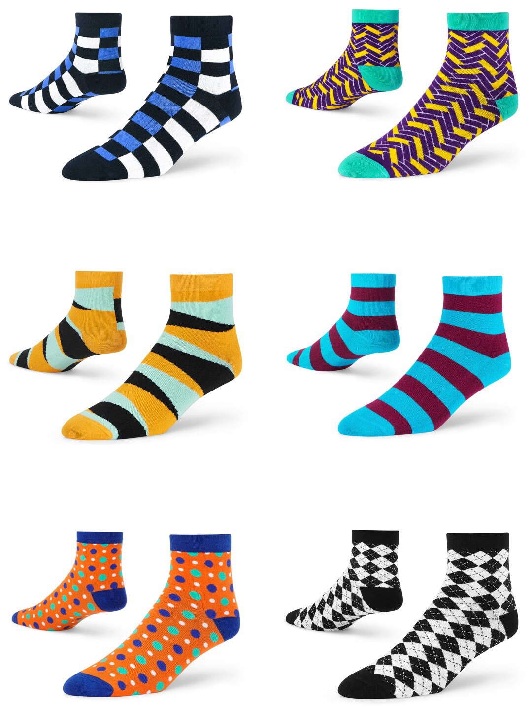 

Dynamocks Pack Of 6 Printed Ankle Length Socks, Black